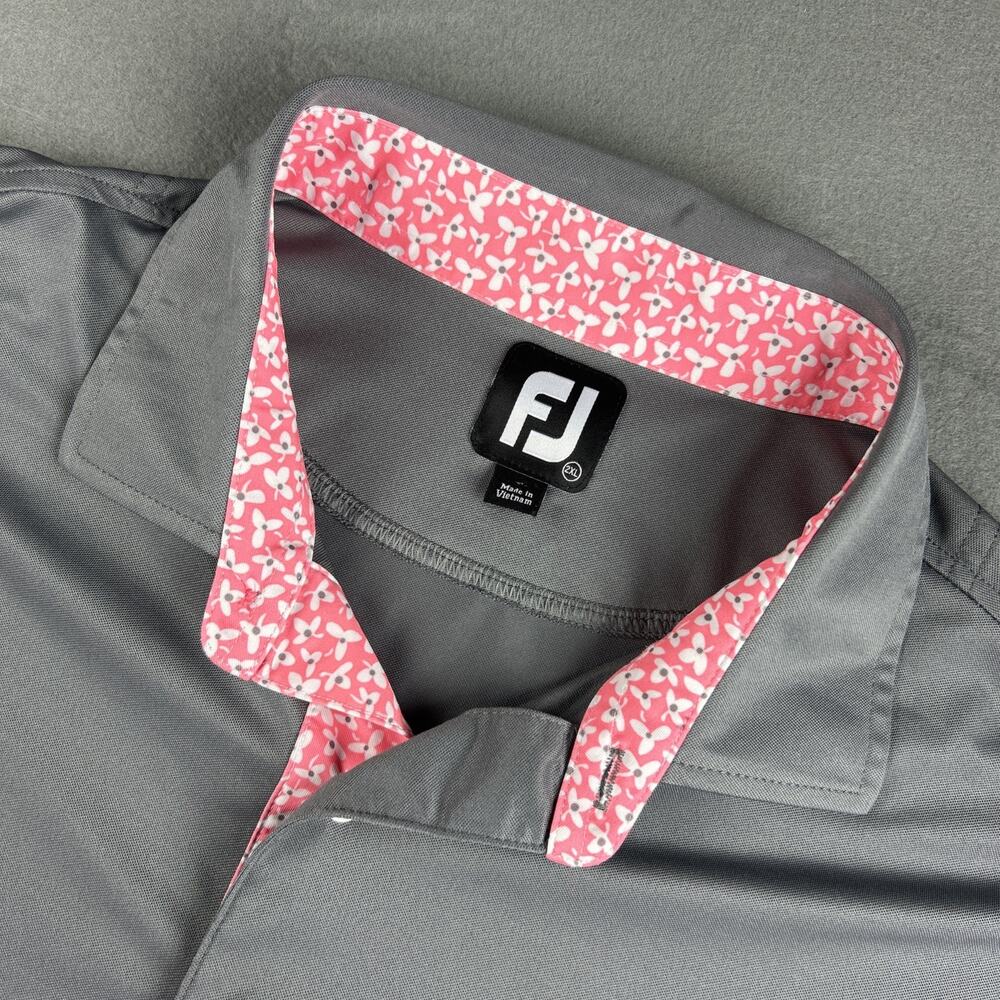 Footjoy Shirt Mens 2XL Gray Short Sleeve FJ Polo Golf Wicking Performance Logo